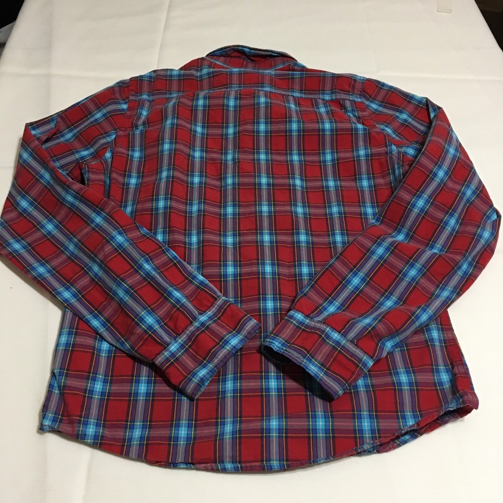 Lot of 2 Hollister Long Sleeve Button Down Shirts Mens Medium Blue Plaid Y2K - Picture 9 of 11